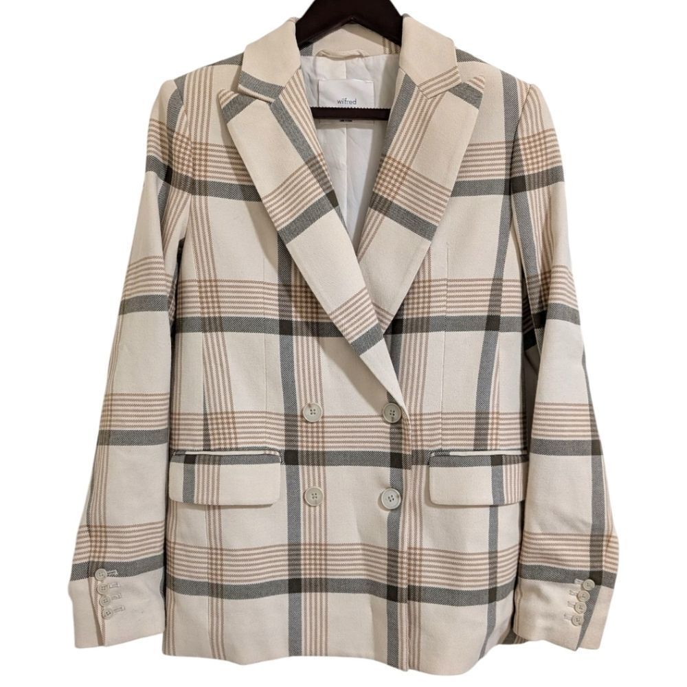 Wilfred Destiny Blazer - Plaid Cream/Taupe Double-Breasted Women's Size 0